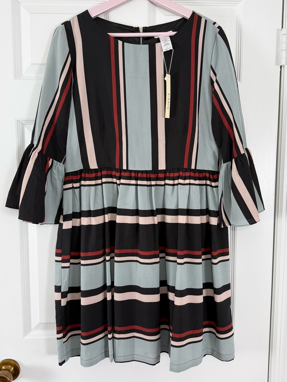 NWT ESLEY Striped Drop Waist Bell Sleeve Dress Large